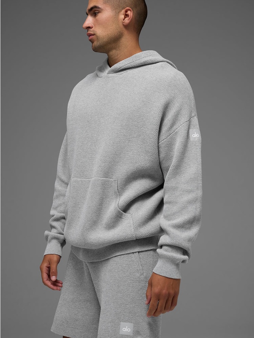 ALO Yoga Sports Club Sweater Knit Hoodie - Athletic Heather Grey (Gray) Mens